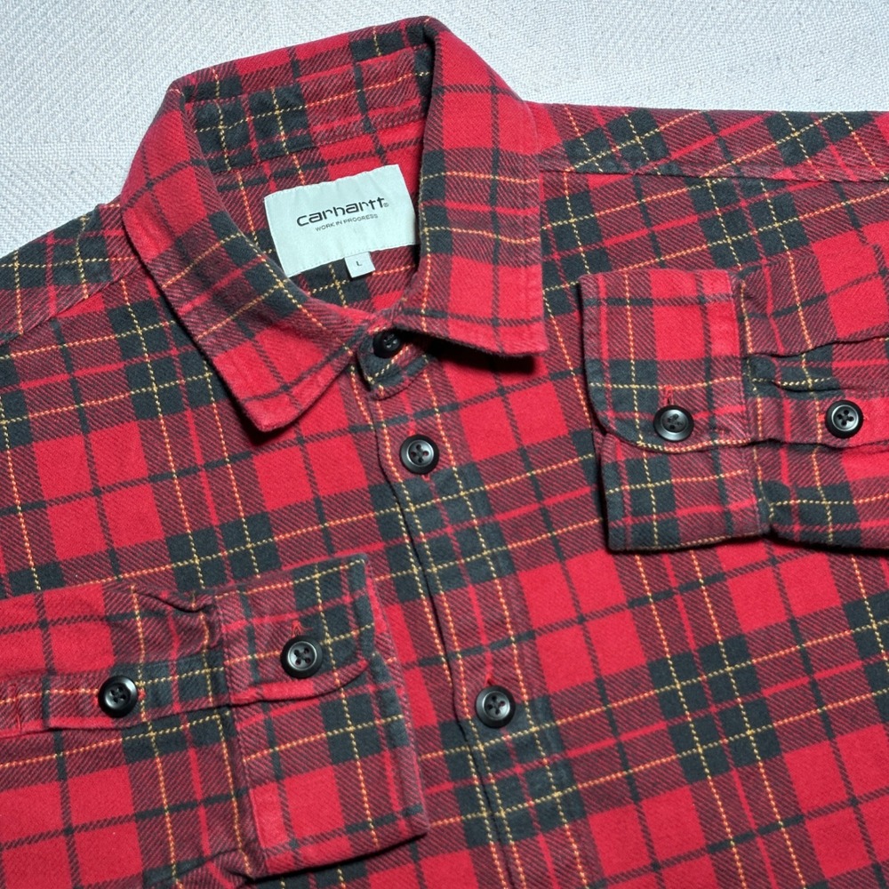 Carhartt WIP Arden Shirt Womens Large Plaid Cotton Flannel Button Up Red Black